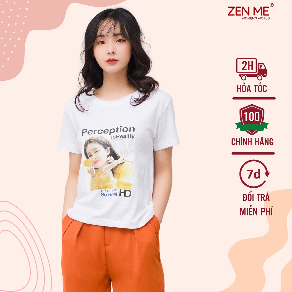 Áo thun Zen Me form rộng phong cách in hình nữ tính