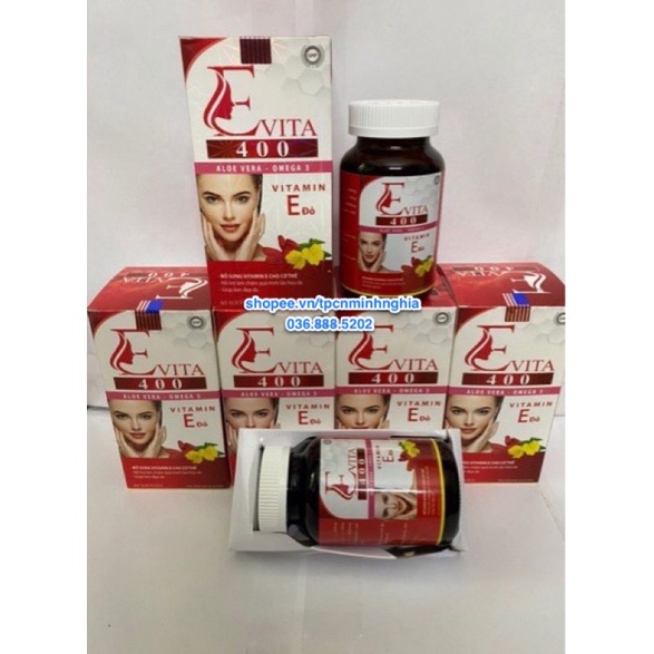 Viên Uống đẹp da Vitamin E Đỏ E Vita 400, Aloe vera 500mg chống lão hóa - Chai 60 viên chống lão hóa da