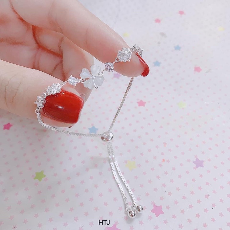 Lắc tay rút Cỏ 4 lá điều chỉnh được size cho nữ chất liệu bạc nguyên chất LL93