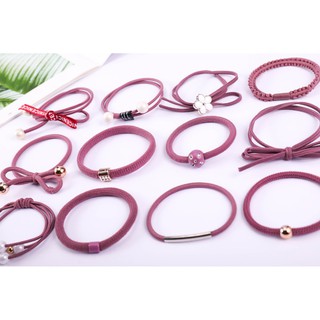 Set 12 thun cột tóc Hàn Quốc siêu cute - Gồm hộp (Màu hồng đậm nho)