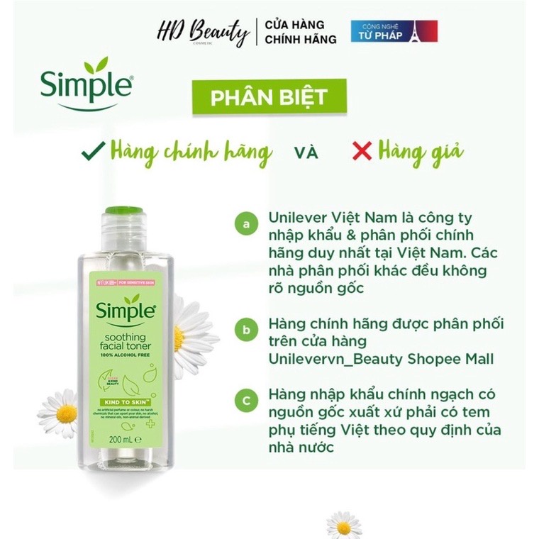 Combo Simple Tẩy trang 200ml + Sữa rửa mặt 150ml + Nước hoa hồng 200ml cho da sạch khỏe mềm mịn