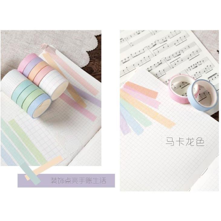 Set 10 cuộn băng keo giấy màu trơn Loại To dùng trang trí E51