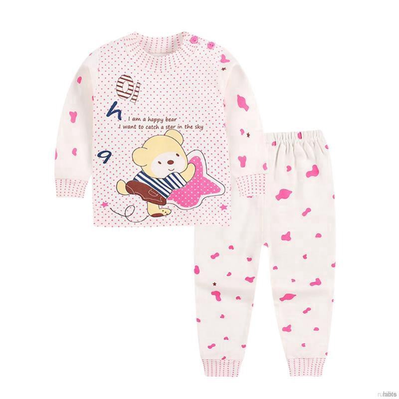 Bộ Đồ Ngủ Pijama Dài Tay In Họa Tiết Hoạt Hình Cho Bé 0-6 Tuổi