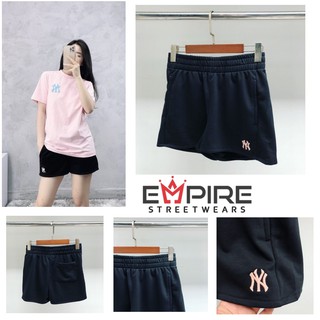 Quần short Nữ M.L.B NY đen logo hồng XUẤT DƯ FULL TEM TAG