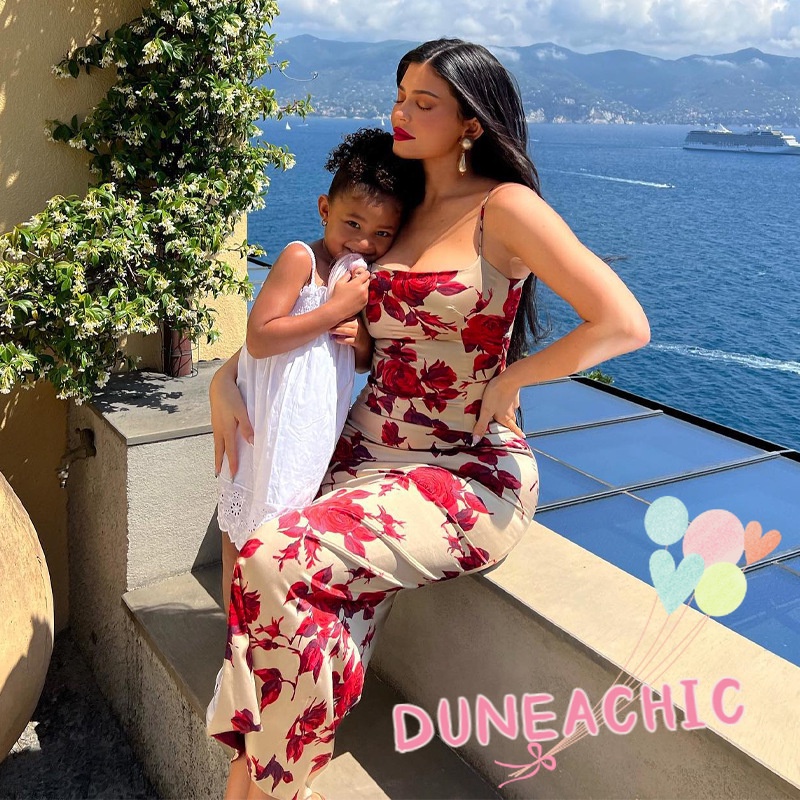 DUNEA Đầm Hai Dây Họa Tiết Hoa Hồng Quyến Rũ Cho Nữ