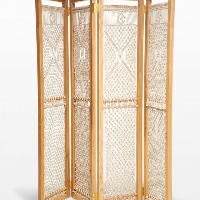 Macrame Lá - Vách ngăn macrame trang trí màu trắng