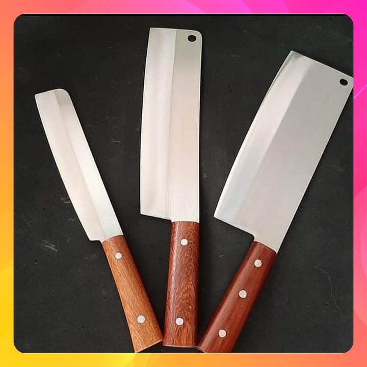 Bộ dao nhà bếp thếp nhật , dao chặt xương, thái thịt, gọt hoa quả thép nhật Trắng - Chuôi gỗ hương đẹp