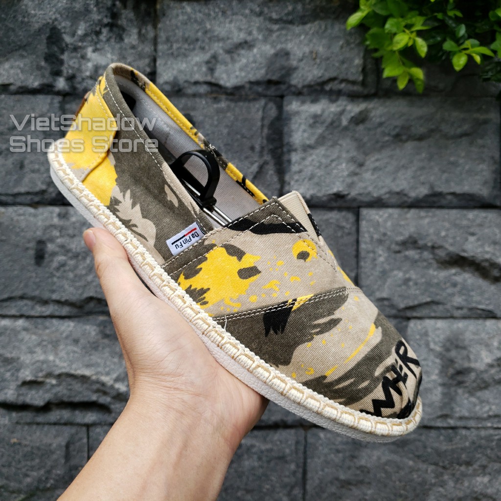 Slip on nam - Giày lười vải nam cao cấp - Vải bố họa tiết sơn loang 3 màu xám xanh, vàng và cam - Mã SP 2928 | BigBuy360 - bigbuy360.vn