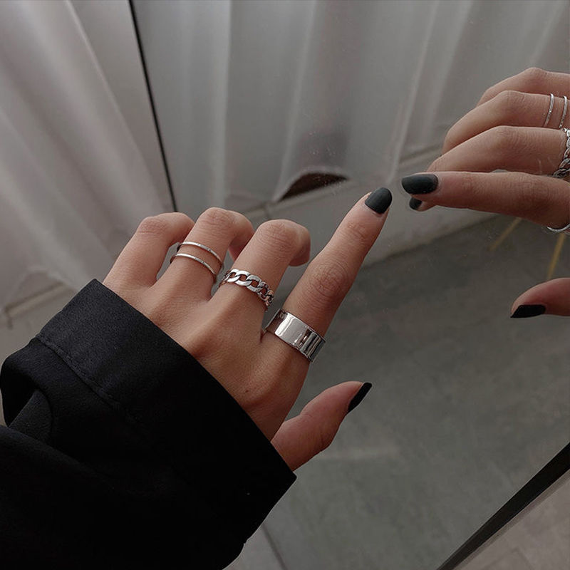 Set 3 Nhẫn Hở Màu Bạc Có Thể Điều Chỉnh Kích Cỡ Thời Trang Cá Tính Cho Nữ