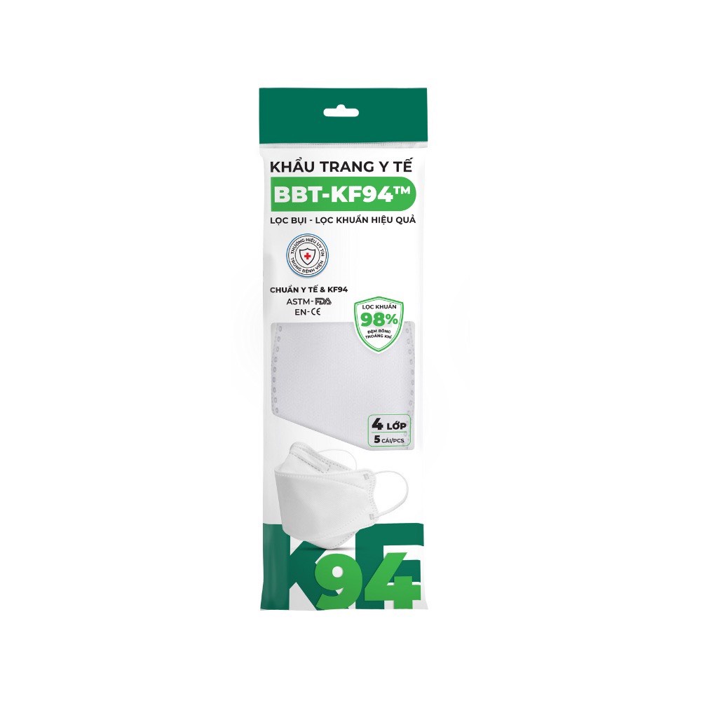Khẩu trang BÔNG BẠCH TUYẾT KF94 4 LỚP trắng, đen 5 cái/ gói