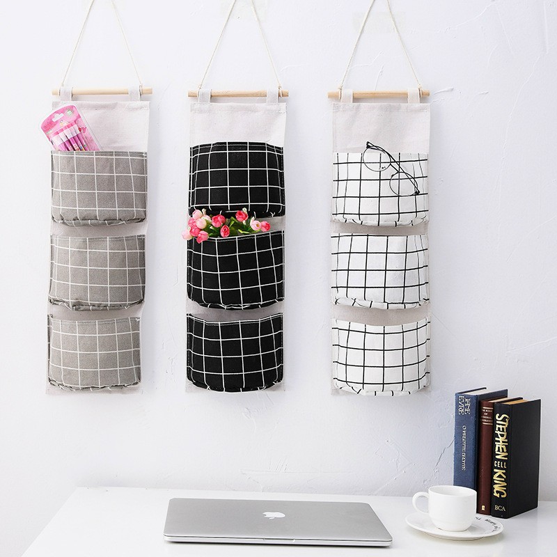 Túi vải treo tường vintage canvas 3 ngăn đựng đồ siêu tiện dụng