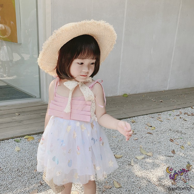 Đầm xòe hai dây in họa tiết đáng yêu cho bé gái