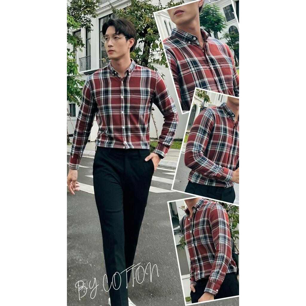 Áo Sơ Mi Nam Cao Cấp Phối Caro Đỏ Đen Red Black Checked Flannel Shirt BY COTTON