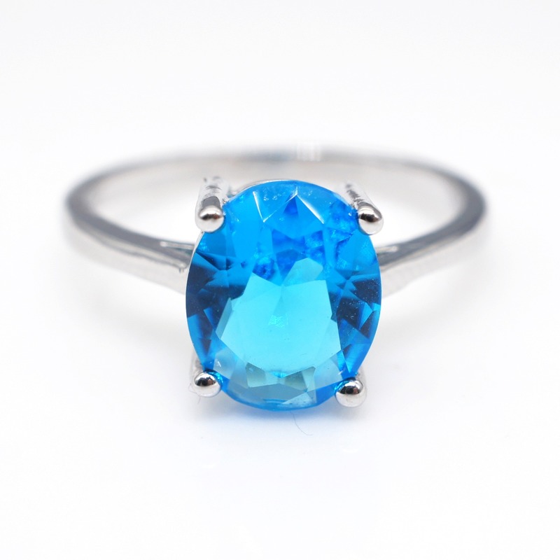 Nhẫn Bạc 925 Đính Đá Topaz Xanh Phong Cách Cổ Điển