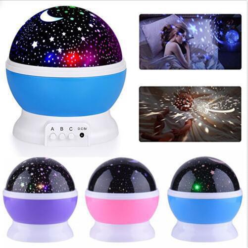 Đèn Ngủ Chiếu Sao Mặt Trăng Trang Trí Phòng- Đèn LED Chiếu Ban Đêm Bầu Trời, Nhiều Màu, Tự Động Xoay 360 Ru Bé Dễ Ngủ