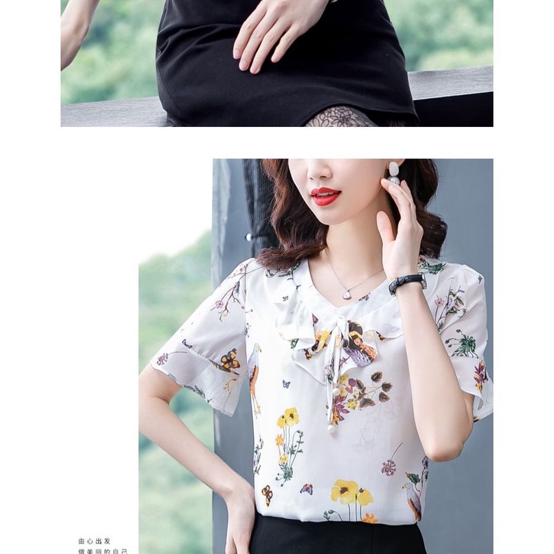 Áo Sơ Mi Voan Ngắn Tay In Họa Tiết Hoa Thời Trang Mùa Hè Dành Cho Nữ