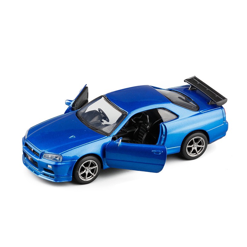 JACKIEKIM 1:36 Nissan GTR R34 Hợp kim Diecast Ô tô Mô hình Xe Đồ chơi Kéo về Bộ sưu tập Trẻ em Quà tặng