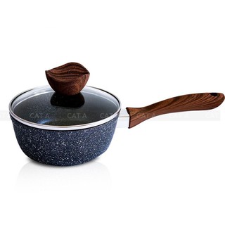 Nồi quánh khuấy bột chống dính vân đá cẩm thạch cao cấp bằng nhôm, có nắp đậy, đường kính 16-18cm- dùng cho chiên, xào