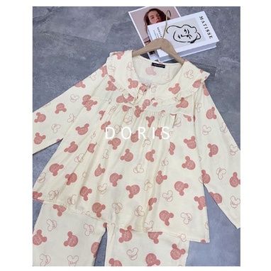 Bộ đồ bầu Pyjama cổ sen _ B068 chất đũi lạnh và cho con bú khoá ngực tiện lợi