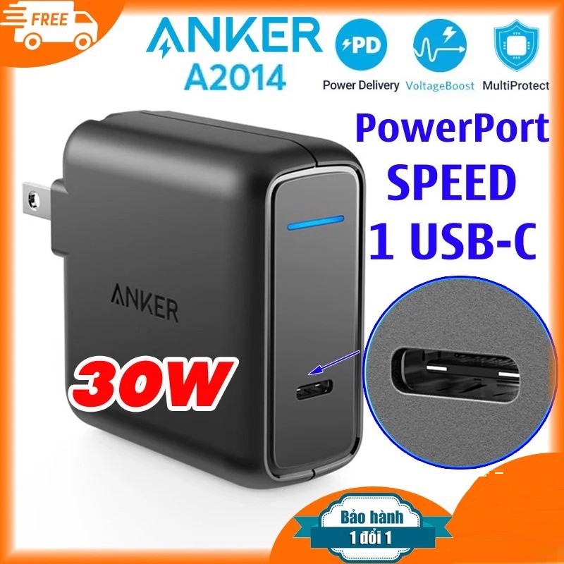 Củ sạc nhanh Anker PD 30W cổng Type C - Sạc Anker PowerPort Speed 1 USB-C, 30w - A2014