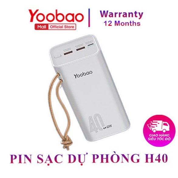 Pin sạc dự phòng Yoobao H40, dung lượng 40000mAh, công suất 45W sạc nhanh điện thoại , macbook, laptop