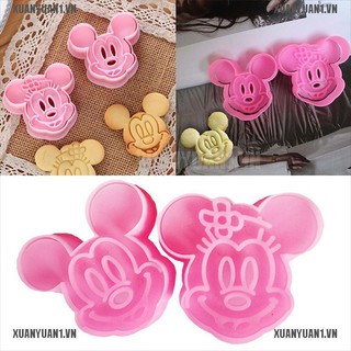 Set 1 Khuôn Làm Bánh Quy 2 Ngăn Hình Chuột Mickey Minnie 3D Dành Cho Nhà Bếp