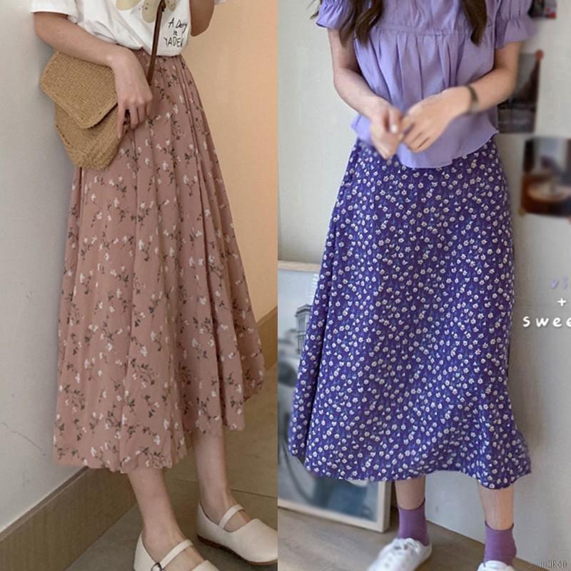 Chân Váy Dài Họa Tiết Hoa Thời Trang Retro Cho Nữ