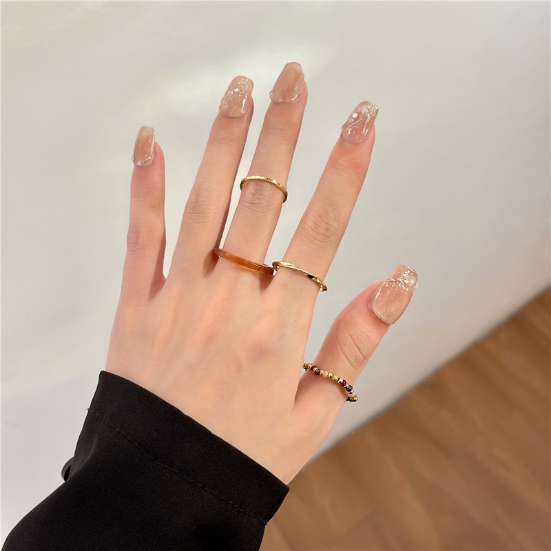 Bộ Bốn Nhẫn Đeo Ngón Tay Thời Trang Hàn Quốc Sành Điệu Cho Nữ