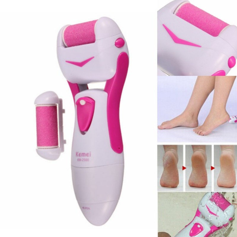 Máy mài gót chân kemei 2502X, Máy chà gót tẩy tế bào da chết cho tiệm nail sạc pin tích điện kèm 2 đầu mài dự phòng