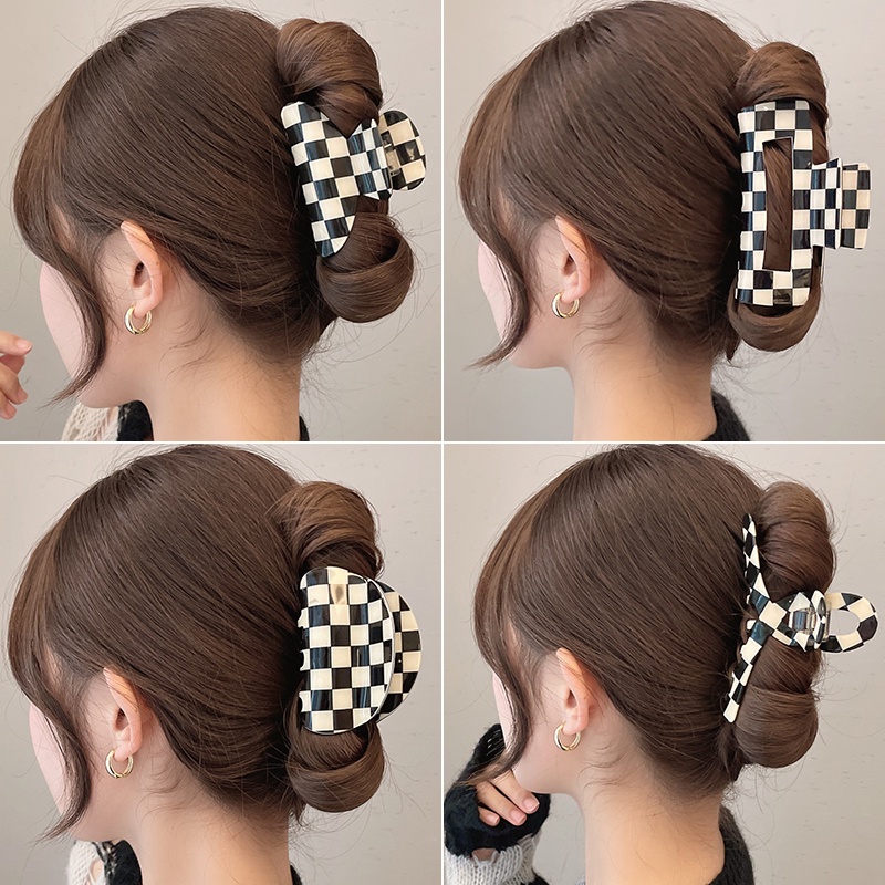 Kẹp tóc hình bàn cờ phong cách Hàn Quốc cổ điển hiện đại