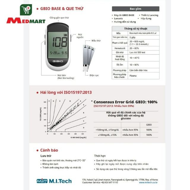 Máy Đo Đường Huyết, Đo Tiểu Đường, Phát Hiện Tiểu Đường GBIO BASE GB-101 M.I.TECH Hàn Quốc - MEDMART