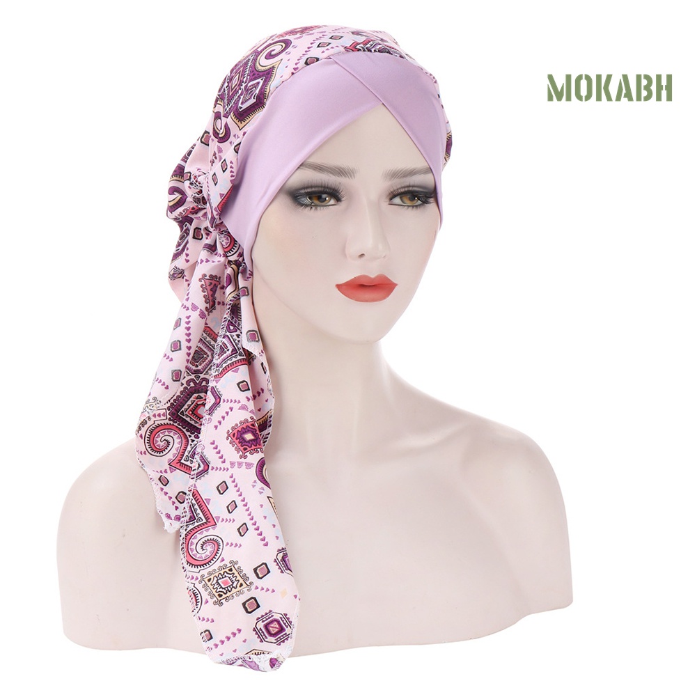 Mũ Turban Chiffon Đuôi Dài In Hoa Thời Trang Cho Nữ