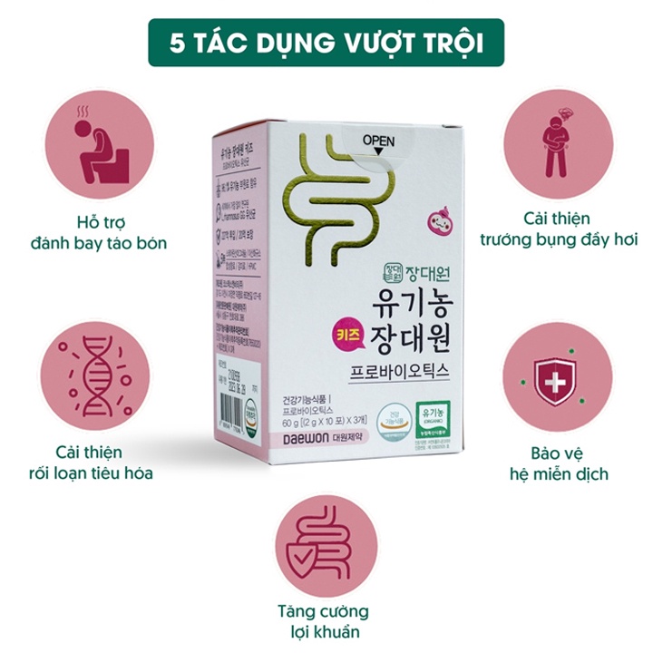 Men Vi Sinh Hữu Cơ Trẻ Em Organic Kids Probiotics Hỗ Trợ Trẻ Bị Táo Bón, Tiêu Chảy, Rối Loạn Tiêu Hóa Jang Daewon