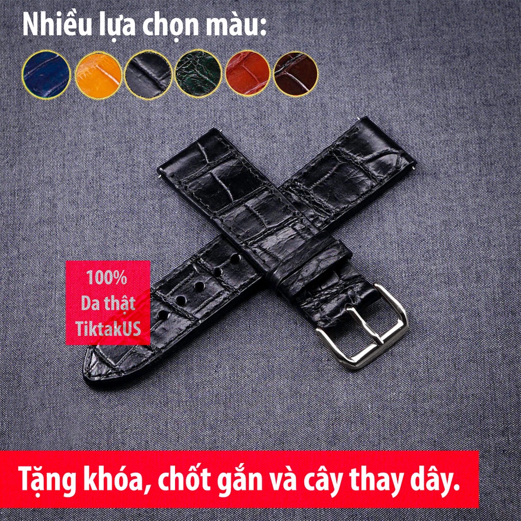 [Hình chụp thật] Dây đồng hồ da cá sấu thật gắn sẵn khóa, Đủ size từ 18mm-19mm-20mm-21mm-22mm