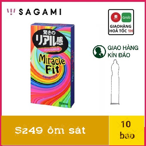 Bao Cao Su Sagami Miracle Fit hình 3D,[CHÍNH HÃNG 100%] (10 bao), Nhật Bản, Siêu mỏng_Lằn thắt 6 vòng_Độc đáo mới lạ