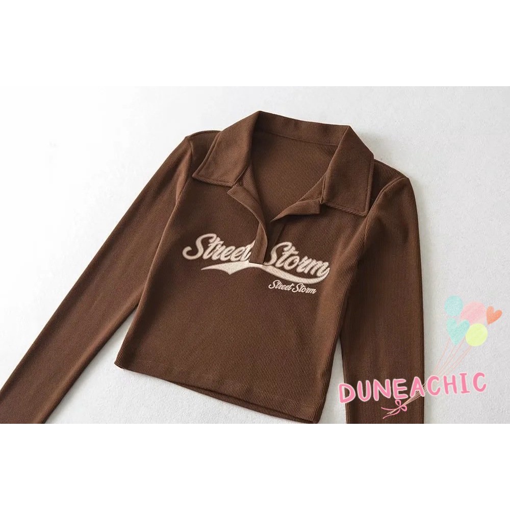 DUNEA Áo Sơ Mi Nữ Thêu Chữ Thời Trang