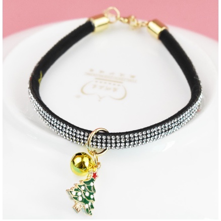 [Ảnh thật] Vòng cổ đính đá kèm chuông hoạt tiết cây thông nhiều màu sắc