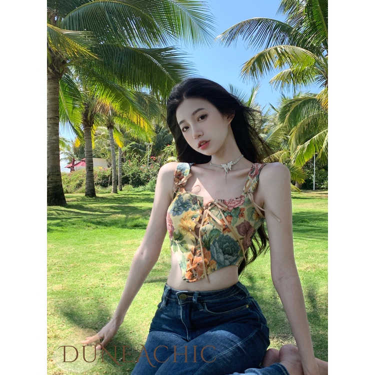 DUNEA Áo hai dây hở lưng phong cách cổ điển gợi cảm thời trang dành cho nữ