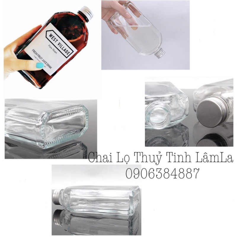 Chai Thuỷ Tinh Dẹp Vai Bầu Nắp Nhôm 100ml- 200ml -250ml- 350ml - 500ml