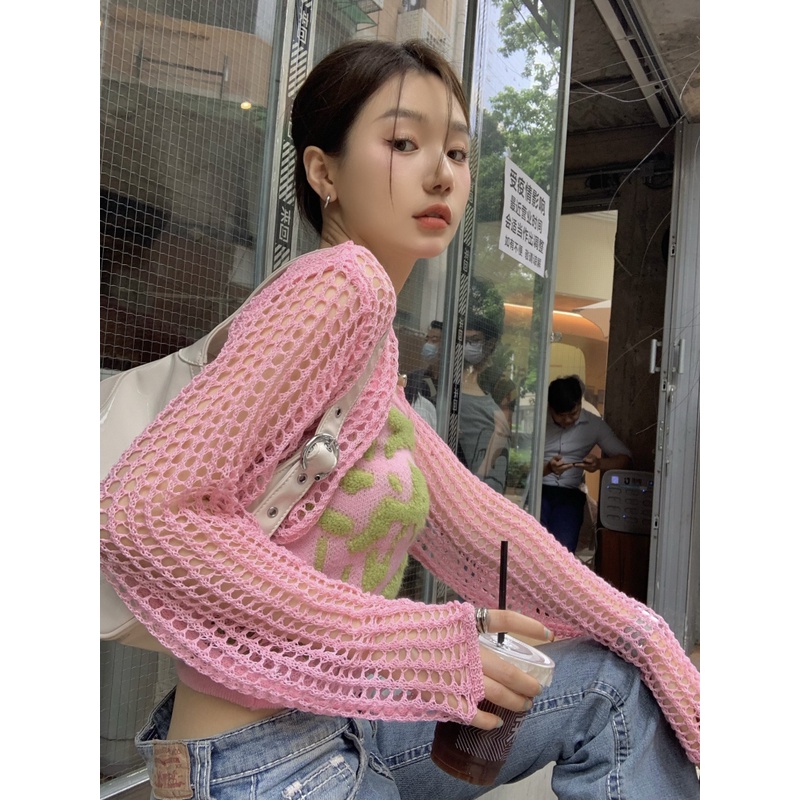 Hàng Mới Nhất Áo cardigan Dệt Kim Mỏng + Áo Hai Dây Dáng Ngắn Cho Nữ