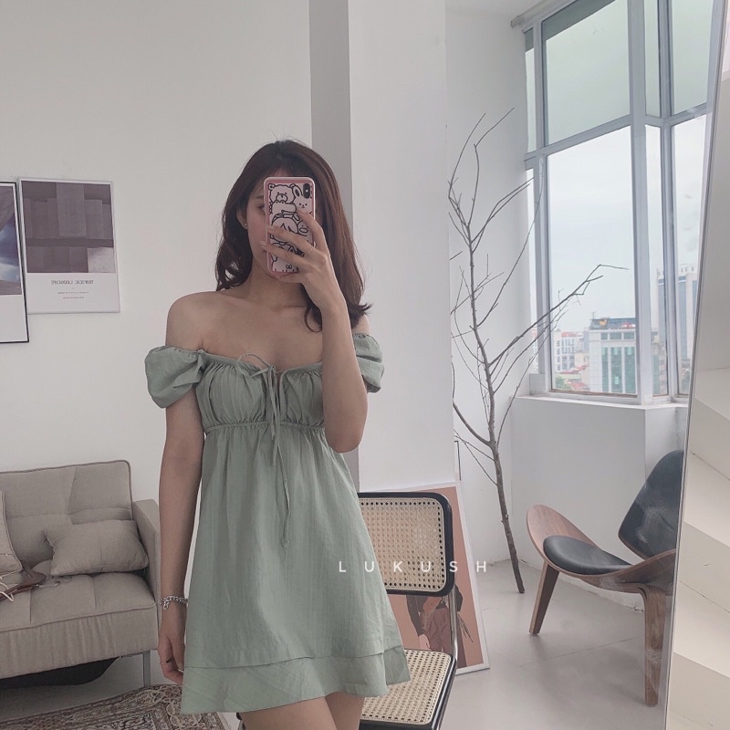 Váy xoè ngắn tay bồng nhúm ngực cực xinh phong cách lolita vừa kẹo ngọt vừa sexy