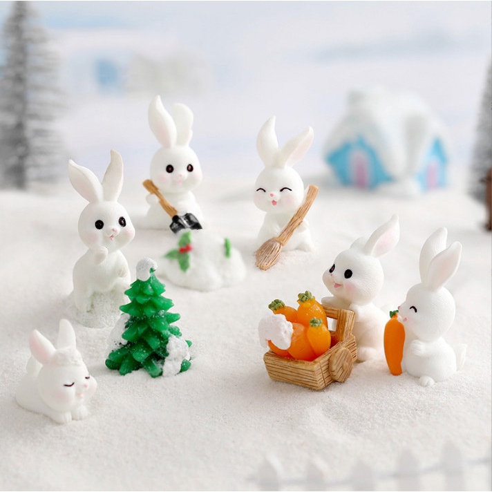 Mô hình đàn thỏ giáng sinh, trang trí cây thông, tiểu cảnh giáng sinh, terrarium người tuyết