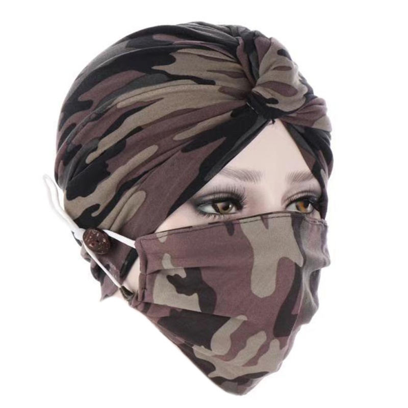 Set 2 Mũ Trùm Đầu + Mặt Nạ Chemo Họa Tiết Rằn Ri Dùng Khi Ngủ Cho Phụ Nữ Hồi Giáo Fr