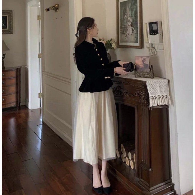 ÁO NHUNG DÀI TAY DÚM EO, DÁNG PELUM SANG TRỌNG