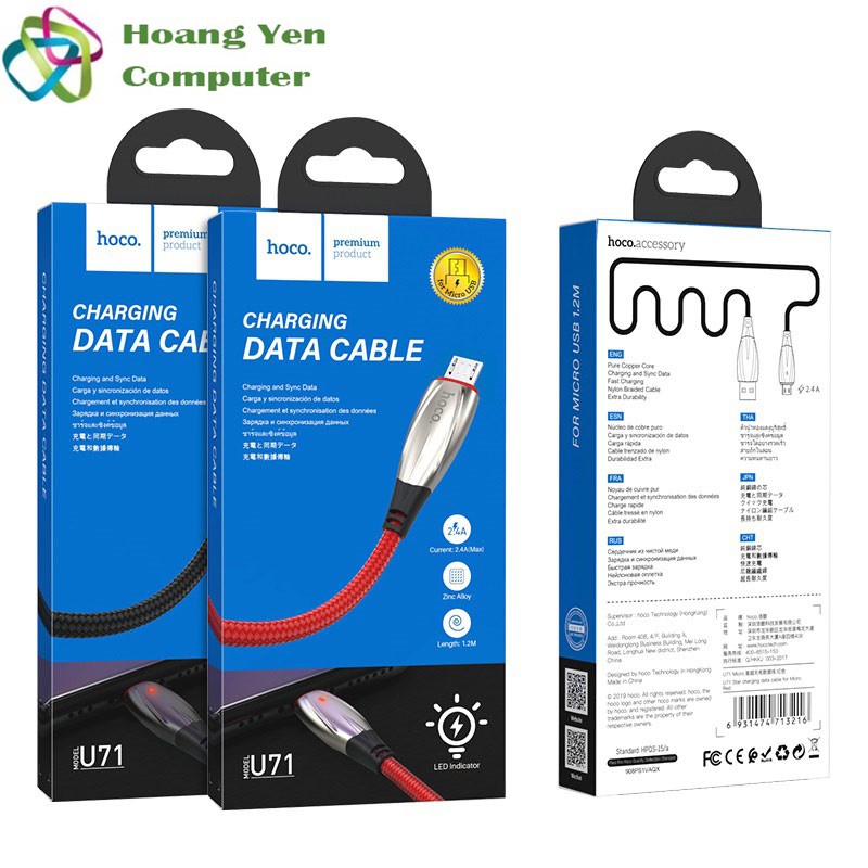 Cáp Sạc MICRO USB Hoco U71 Cho Android Dây Dù 1.2M - BH 1 Năm Chính Hãng (MÀU SẮC NGẪU NHIÊN) - Hoàng Yến Computer