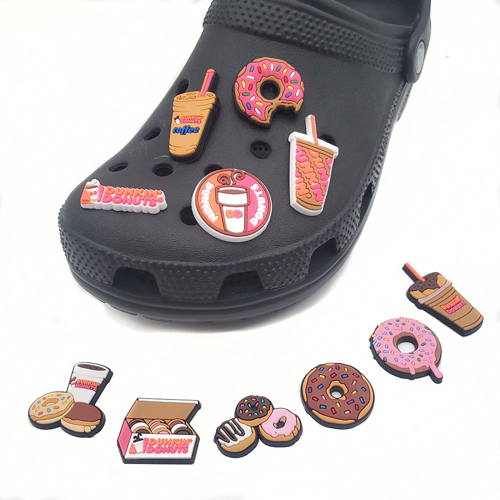 Dễ thương dunkin donut jibbitz trà sữa nguyên bản jibits croc charm coffee food croc jibbits for women shoes phụ kiện giày bùa ghim trang trí