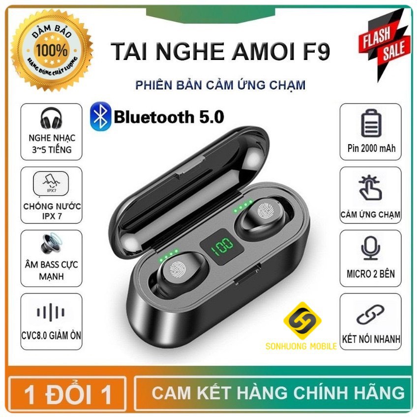 Tai Nghe Không Dây Bluetooth AMOI F9 TWS Nhét Tai Bluetooth F9 Pin Sạc Dự Phòng Âm Thanh Hay Nghe 4h Dung Lượng 2800mha.