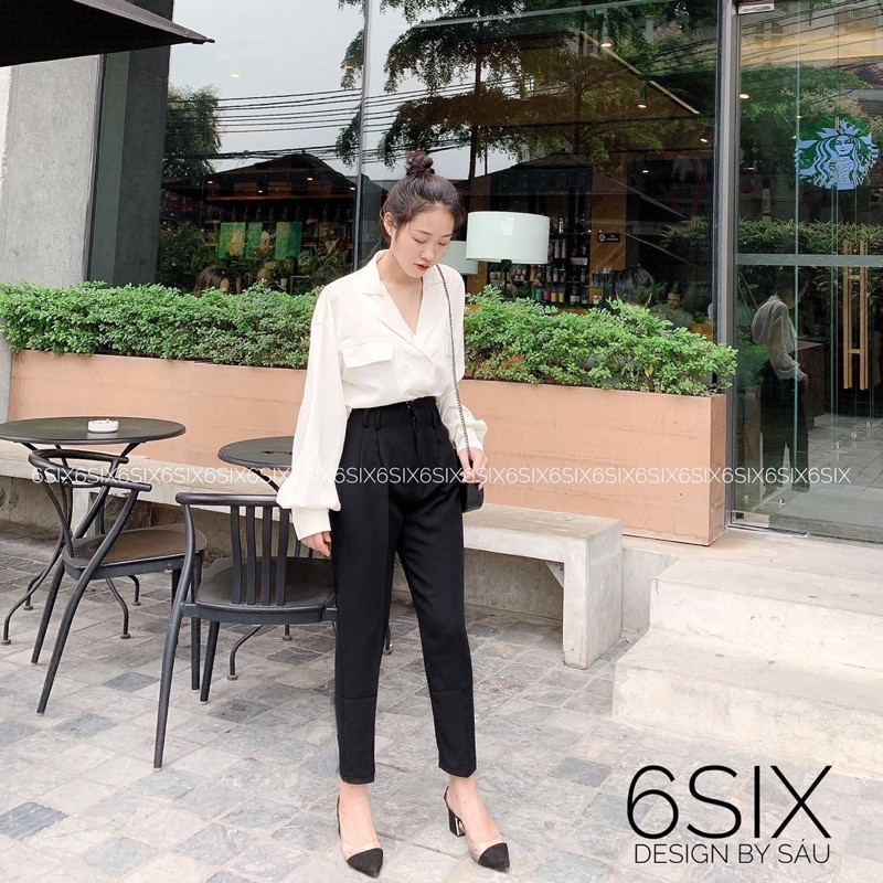 Áo sơ mi cổ vest nữ dài tay túi nắp thời trang công sở 6SIX closet