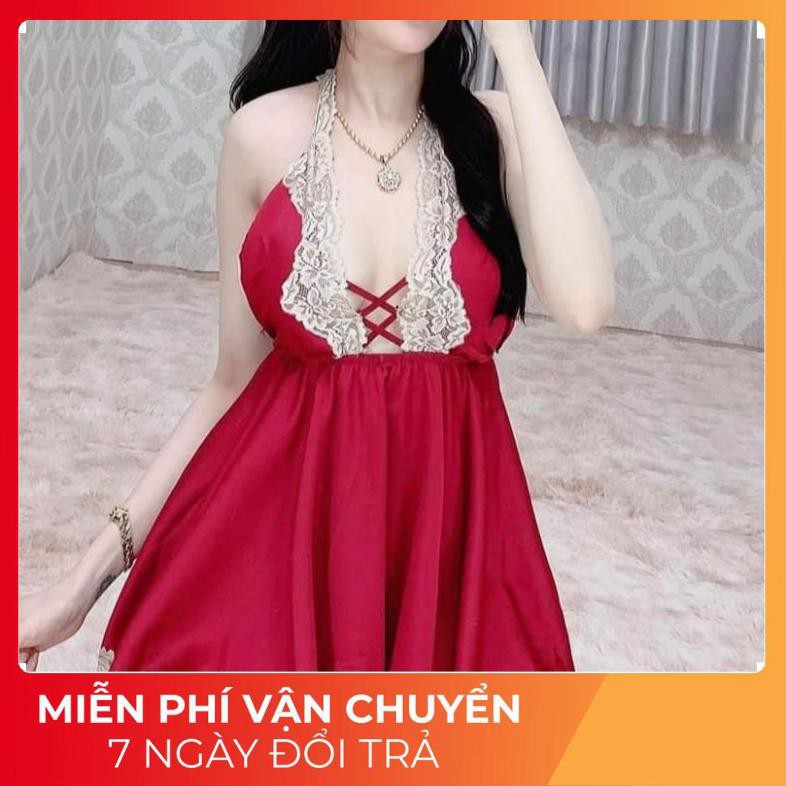 Váy Ngủ Nữ, Váy Ngủ Sexy Yếm Kèm Quần Vải Satin Cao Cấp <60kg | BigBuy360 - bigbuy360.vn
