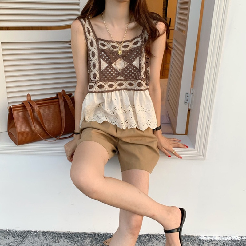 Áo Lửng Không Tay Thêu Họa Tiết Dễ Thương Phong Cách Nhật Bản Thời Trang Mùa Hè Cho Nữ